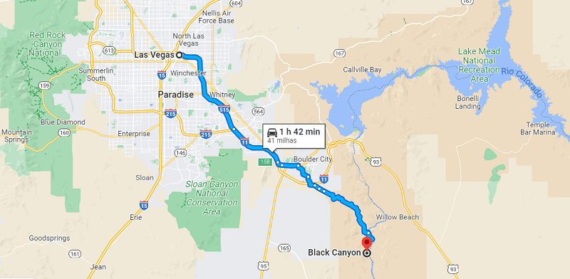 Mapa de Las Vegas ao Black Canyon