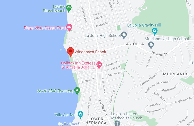 Mapa da praia Windansea Beach em San Diego